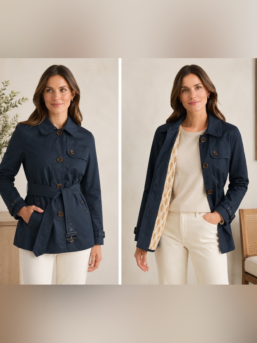 J CREW Navy Linen Blend Trench Coat size 8